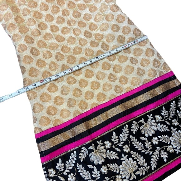 Beautiful Cream Gold Kurta With Pink Black Gold Embroidery at Bottom - Picture 15 of 15